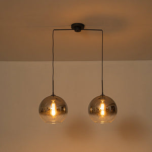 LightFixturesUSA-Modern Polished Gradual Smoked Glass Globe 2-Light Pendant-Pendant Light-Smoked Glass-