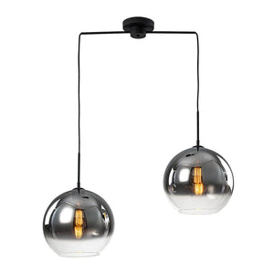 LightFixturesUSA-Modern Polished Gradual Smoked Glass Globe 2-Light Pendant-Pendant Light-Smoked Glass-