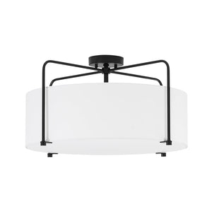 LightFixturesUSA - Modern Round White Fabric Drum Cage Semi Flush Mount - Ceiling Light - Black (Pre - Order) - 