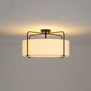 LightFixturesUSA - Modern Round White Fabric Drum Cage Semi Flush Mount - Ceiling Light - Black (Pre - Order) - 