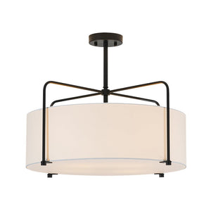 LightFixturesUSA - Modern Round White Fabric Drum Cage Semi Flush Mount - Ceiling Light - Black (Pre - Order) - 