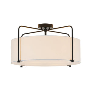 LightFixturesUSA - Modern Round White Fabric Drum Cage Semi Flush Mount - Ceiling Light - Black (Pre - Order) - 