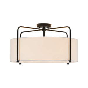 LightFixturesUSA - Modern Round White Fabric Drum Cage Semi Flush Mount - Ceiling Light - Black (Pre - Order) - 