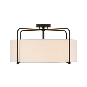 LightFixturesUSA - Modern Round White Fabric Drum Cage Semi Flush Mount - Ceiling Light - Black (Pre - Order) - 