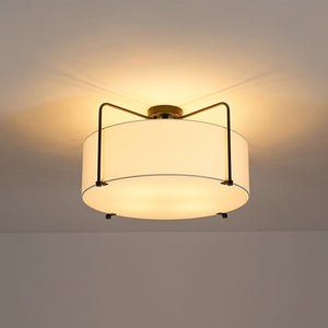 LightFixturesUSA - Modern Round White Fabric Drum Cage Semi Flush Mount - Ceiling Light - Black (Pre - Order) - 