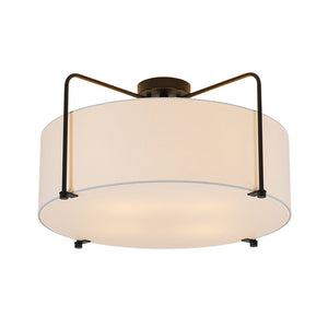LightFixturesUSA - Modern Round White Fabric Drum Cage Semi Flush Mount - Ceiling Light - Black (Pre - Order) - 