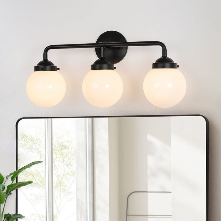 LightFixturesUSA - Modern Shine Opal Glass Globe Bathroom Vanity Wall Light - Wall Sconce - 3 - Lt - 