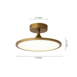LightFixturesUSA - Modern Simple Brass Round Dimmable LED Semi Flush Mount - Ceiling Light - Brass - 