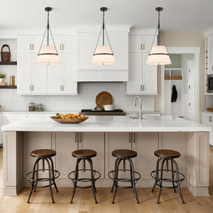 LightFixturesUSA-Modern White Fabric Conical Drum Cage Pendant Light-Ceiling Light-Black-
