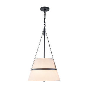 LightFixturesUSA-Modern White Fabric Conical Drum Cage Pendant Light-Ceiling Light-Black-