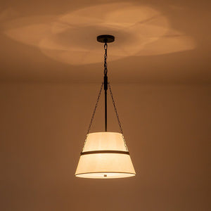 LightFixturesUSA-Modern White Fabric Conical Drum Cage Pendant Light-Ceiling Light-Black-