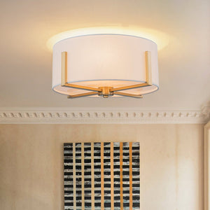 LightFixturesUSA - Modern Wide Drum Fabric Cage Flush Mount Light - Ceiling Light - Brass - 