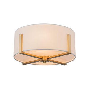 LightFixturesUSA - Modern Wide Drum Fabric Cage Flush Mount Light - Ceiling Light - Brass - 