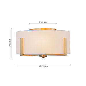 LightFixturesUSA - Modern Wide Drum Fabric Cage Flush Mount Light - Ceiling Light - Brass - 