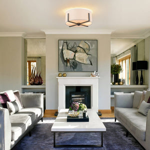 LightFixturesUSA - Modern Wide Drum Fabric Cage Flush Mount Light - Ceiling Light - Brass - 