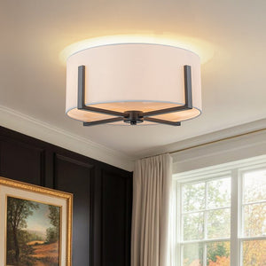 LightFixturesUSA - Modern Wide Drum Fabric Cage Flush Mount Light - Ceiling Light - Brass - 