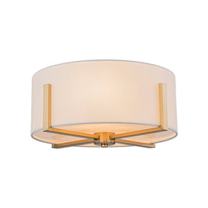 LightFixturesUSA - Modern Wide Drum Fabric Cage Flush Mount Light - Ceiling Light - Brass - 
