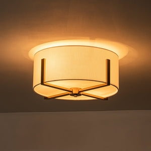LightFixturesUSA - Modern Wide Drum Fabric Cage Flush Mount Light - Ceiling Light - Brass - 