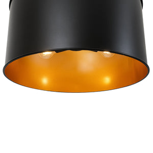 LightFixturesUSA-Moody 3-Light Black Gold Round Metal Drum Cage Pendant-Chandelier-30 in-