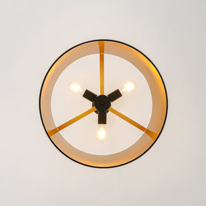 LightFixturesUSA-Moody 3-Light Black Gold Round Metal Drum Cage Pendant-Chandelier-30 in-