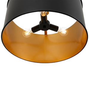 LightFixturesUSA-Moody 3-Light Black Gold Round Metal Drum Cage Pendant-Chandelier-30 in-