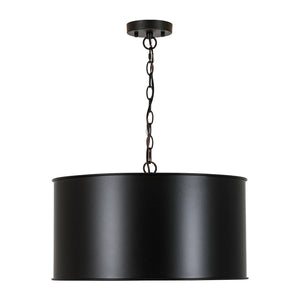 LightFixturesUSA-Moody 3-Light Black Gold Round Metal Drum Cage Pendant-Chandelier-30 in-