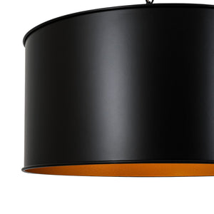 LightFixturesUSA-Moody 3-Light Black Gold Round Metal Drum Cage Pendant-Chandelier-30 in-