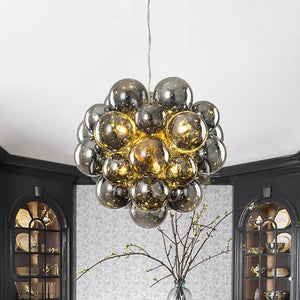 LightFixturesUSA - Moody Luxe Cluster Smoked Glass Bubble Sphere Chandelier - Chandelier - Brass - 