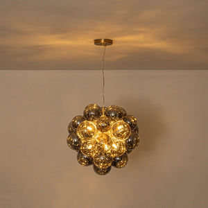 LightFixturesUSA - Moody Luxe Cluster Smoked Glass Bubble Sphere Chandelier - Chandelier - Brass - 