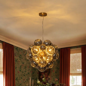 LightFixturesUSA - Moody Luxe Cluster Smoked Glass Bubble Sphere Chandelier - Chandelier - Brass - 