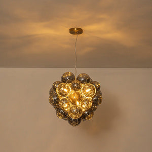 LightFixturesUSA - Moody Luxe Cluster Smoked Glass Bubble Sphere Chandelier - Chandelier - Brass - 
