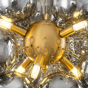 LightFixturesUSA - Moody Luxe Cluster Smoked Glass Bubble Sphere Chandelier - Chandelier - Brass - 