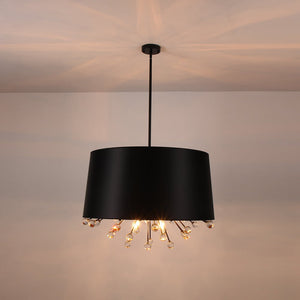 LightFixturesUSA - Moody Luxe Starburst Crystal Black Fabric Drum Cage Chandelier - Chandelier - 30.7 in - 