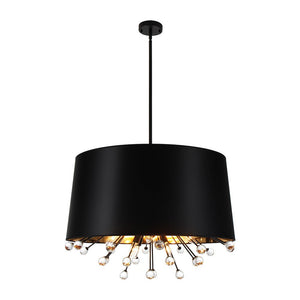 LightFixturesUSA - Moody Luxe Starburst Crystal Black Fabric Drum Cage Chandelier - Chandelier - 30.7 in - 