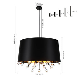 LightFixturesUSA - Moody Luxe Starburst Crystal Black Fabric Drum Cage Chandelier - Chandelier - 30.7 in - 