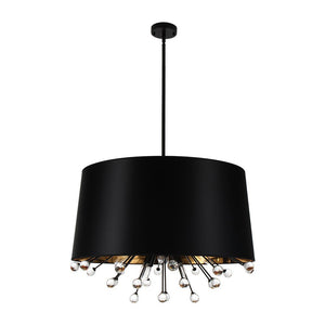 LightFixturesUSA - Moody Luxe Starburst Crystal Black Fabric Drum Cage Chandelier - Chandelier - 30.7 in - 