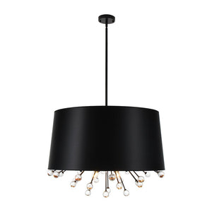 LightFixturesUSA - Moody Luxe Starburst Crystal Black Fabric Drum Cage Chandelier - Chandelier - 30.7 in - 