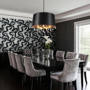 LightFixturesUSA - Moody Luxe Starburst Crystal Black Fabric Drum Cage Chandelier - Chandelier - 30.7 in - 