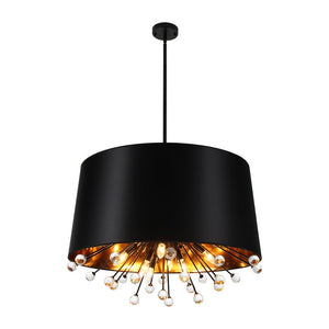 LightFixturesUSA - Moody Luxe Starburst Crystal Black Fabric Drum Cage Chandelier - Chandelier - 30.7 in - 