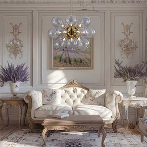 LightFixturesUSA - Morandi 18 - Light Cluster Lavender Gray Glass Bubble Chandelier - Chandelier - Purple Gray - 
