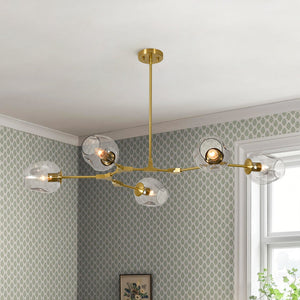 LightFixturesUSA-Morandi 5-Light Gray Glass Linear Branch Sputnik Chandelier-Chandelier-Brass-