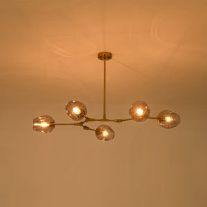 LightFixturesUSA-Morandi 5-Light Gray Glass Linear Branch Sputnik Chandelier-Chandelier-Brass-
