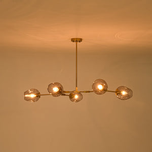 LightFixturesUSA-Morandi 5-Light Gray Glass Linear Branch Sputnik Chandelier-Chandelier-Brass-