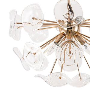 LightFixturesUSA - Morning Glory Glass Bloom Sunburst Semi Flush Chandelier - Ceiling Light - Brass - 