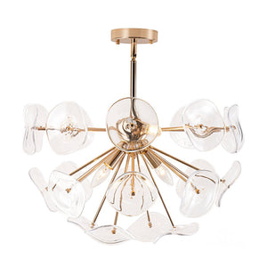 LightFixturesUSA - Morning Glory Glass Bloom Sunburst Semi Flush Chandelier - Ceiling Light - Brass - 