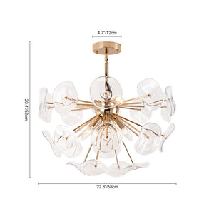 LightFixturesUSA - Morning Glory Glass Bloom Sunburst Semi Flush Chandelier - Ceiling Light - Brass - 