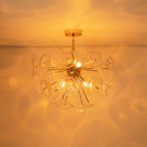 LightFixturesUSA - Morning Glory Glass Bloom Sunburst Semi Flush Chandelier - Ceiling Light - Brass - 