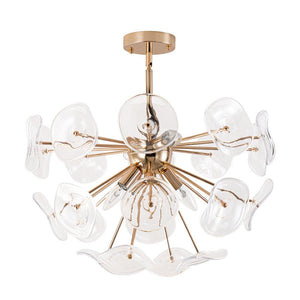 LightFixturesUSA - Morning Glory Glass Bloom Sunburst Semi Flush Chandelier - Ceiling Light - Brass - 