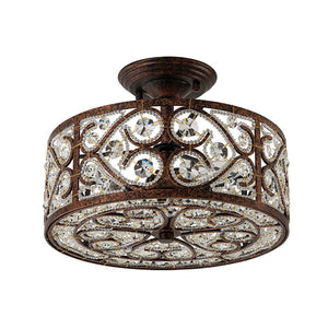 LightFixturesUSA - Moroccan Antique Crystal Drum Cage Semi Flush Mount - Ceiling Light - 13 in. - 