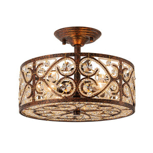 LightFixturesUSA - Moroccan Antique Crystal Drum Cage Semi Flush Mount - Ceiling Light - 13 in. - 
